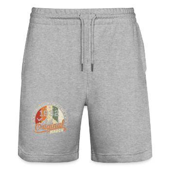 March 1932 Vintage 1932 Retro Birthday Gift - Stanley/Stella Trainer Unisex Organic Jogging Shorts - heather grey - Front - Nik (191cm) & Marisol (170cm)