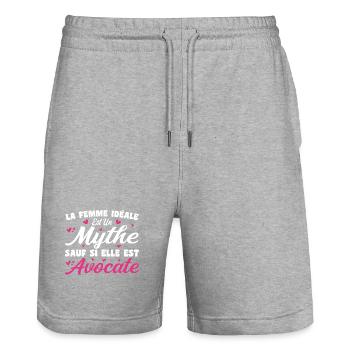 Femme Idéale est Avocate - Cadeau Humour Avocate - Short de jogging bio TRAINER Stanley/Stella unisexe - gris chiné - Devant - Nik (191cm) & Marisol (170cm)