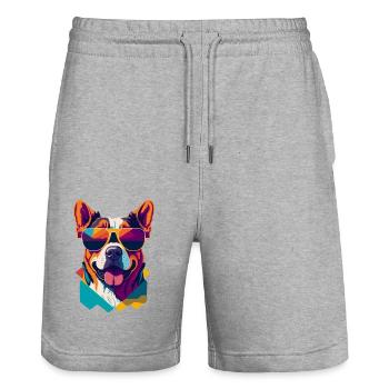 Pawsome Attitude: Retro Hunde-T-Shirt - Stanley/Stella Unisex Bio Joggingshorts Trainer  - Grau meliert - Vorne - Nik (191cm) & Marisol (170cm)