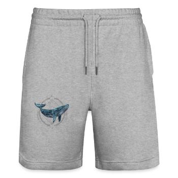 Baleine polygone Sea Diver bien-être animal cadeau - Short de jogging bio TRAINER Stanley/Stella unisexe - gris chiné - Devant - Nik (191cm) & Marisol (170cm)