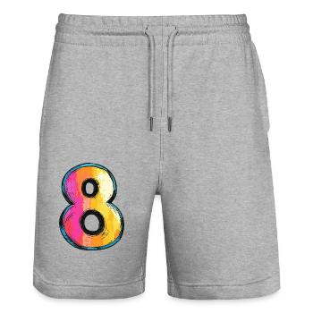 8 Zahl Bunt - Stanley/Stella Unisex Bio Joggingshorts Trainer  - Grau meliert - Vorne - Nik (191cm) & Marisol (170cm)