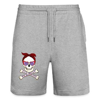 Crâne féministe - Short de jogging bio TRAINER Stanley/Stella unisexe - gris chiné - Devant - Nik (191cm) & Marisol (170cm)