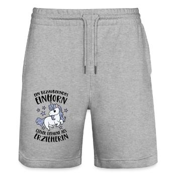 Bezauberndes Einhorn Clever Getarnt als Erzieherin - Stanley/Stella Unisex Bio Joggingshorts Trainer  - Grau meliert - Vorne - Nik (191cm) & Marisol (170cm)