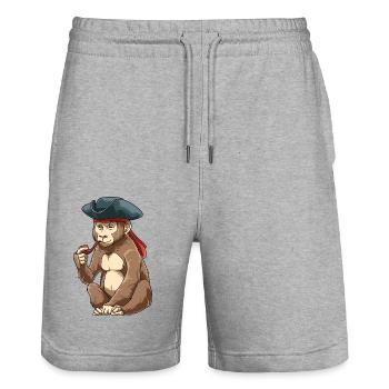 Lustiger Pirat Affe Karibik - Stanley/Stella Unisex Bio Joggingshorts Trainer  - Grau meliert - Vorne - Nik (191cm) & Marisol (170cm)