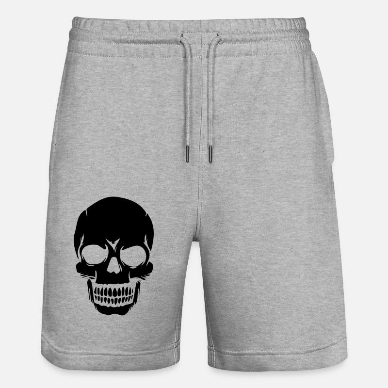 Skull weißer Schädel Design - Stanley/Stella Unisex Bio Joggingshorts Trainer - Grau meliert