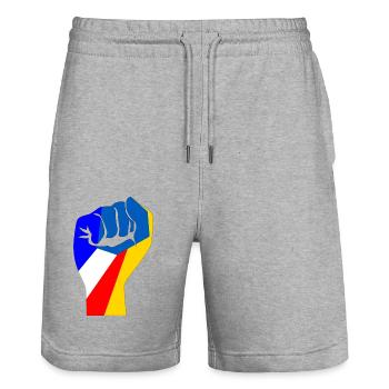 Ukrainian and French flag I support Ukraine - Stanley/Stella Trainer Unisex Organic Jogging Shorts - heather grey - Front - Nik (191cm) & Marisol (170cm)