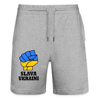 Slava ukraini - Short de jogging bio TRAINER Stanley/Stella unisexe - gris chiné - Devant - Nik (191cm) & Marisol (170cm)