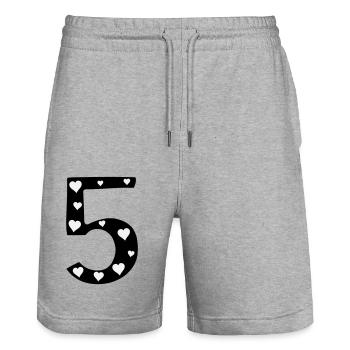 5 Anniversaire avec cœur - Short de jogging bio TRAINER Stanley/Stella unisexe - gris chiné - Devant - Nik (191cm) & Marisol (170cm)