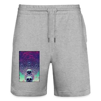 Skull Flowers Rose Cloud - Stanley/Stella Trainer Unisex Organic Jogging Shorts - heather grey - Front - Nik (191cm) & Marisol (170cm)