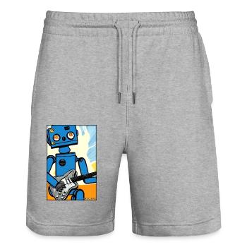 Roboter Gitarre Gitarrist Zukunft Musik Comic - Stanley/Stella Unisex Bio Joggingshorts Trainer  - Grau meliert - Vorne - Nik (191cm) & Marisol (170cm)