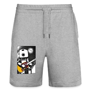 Roboter Gitarre Gitarrist Zukunft Musik Comic - Stanley/Stella Unisex Bio Joggingshorts Trainer  - Grau meliert - Vorne - Nik (191cm) & Marisol (170cm)