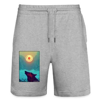 Wolf Tiermotiv Natur Wild Mystisch Wildtier - Stanley/Stella Unisex Bio Joggingshorts Trainer  - Grau meliert - Vorne - Nik (191cm) & Marisol (170cm)