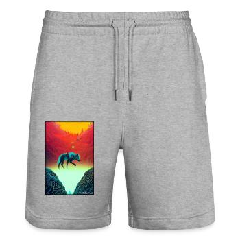 Wolf Tiermotiv Natur Wild Mystisch Wildtier - Stanley/Stella Unisex Bio Joggingshorts Trainer  - Grau meliert - Vorne - Nik (191cm) & Marisol (170cm)