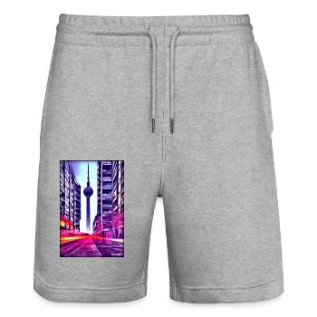 Berlin Berliner Fernsehturm Stadt Wahrzeichen - Stanley/Stella Unisex Bio Joggingshorts Trainer  - Grau meliert - Vorne - Nik (191cm) & Marisol (170cm)