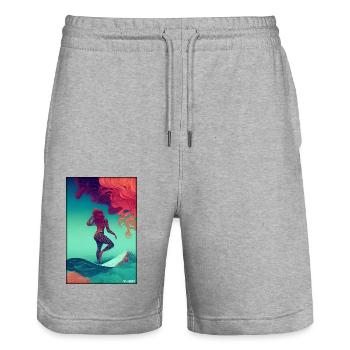 Surfergirl Mädchen Frau Surfbrett Wellen Meer - Stanley/Stella Unisex Bio Joggingshorts Trainer  - Grau meliert - Vorne - Nik (191cm) & Marisol (170cm)