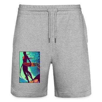 Surfergirl Mädchen Frau Surfbrett Wellen Meer - Stanley/Stella Unisex Bio Joggingshorts Trainer  - Grau meliert - Vorne - Nik (191cm) & Marisol (170cm)