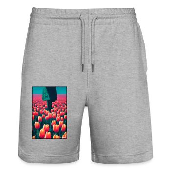 Tulip Lily Family Flower Spring Meadow Green - Stanley/Stella Trainer Unisex Organic Jogging Shorts - heather grey - Front - Nik (191cm) & Marisol (170cm)