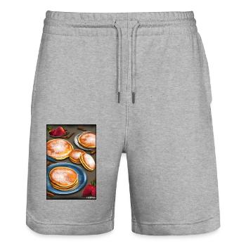 Pfannkuchen Frühstück Lecker Essen Backen Speise - Stanley/Stella Unisex Bio Joggingshorts Trainer  - Grau meliert - Vorne - Nik (191cm) & Marisol (170cm)