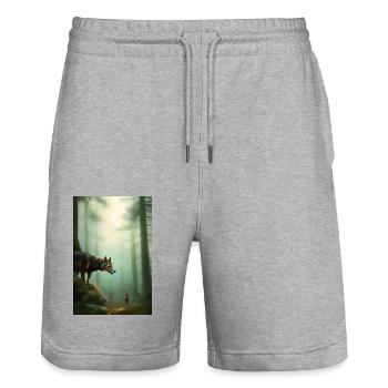 Loup dans la forêt - Short de jogging bio TRAINER Stanley/Stella unisexe - gris chiné - Devant - Nik (191cm) & Marisol (170cm)