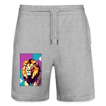 Leo Polygon Rainbow Colorful Wilderness Wildlife - Stanley/Stella Trainer Unisex Organic Jogging Shorts - heather grey - Front - Nik (191cm) & Marisol (170cm)