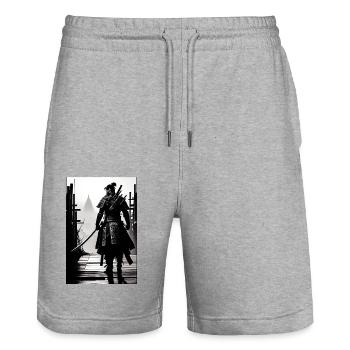 Samurai Black and White Design - Stanley/Stella Trainer Unisex Organic Jogging Shorts - heather grey - Front - Nik (191cm) & Marisol (170cm)