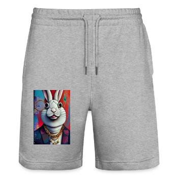 Verrückter Hase im urbanen Stil | Mr. Crazy Bunny - Stanley/Stella Unisex Bio Joggingshorts Trainer  - Grau meliert - Vorne - Nik (191cm) & Marisol (170cm)