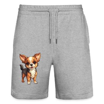 Chihuahua Puppy Cartoon mignon - Short de jogging bio TRAINER Stanley/Stella unisexe - gris chiné - Devant - Nik (191cm) & Marisol (170cm)