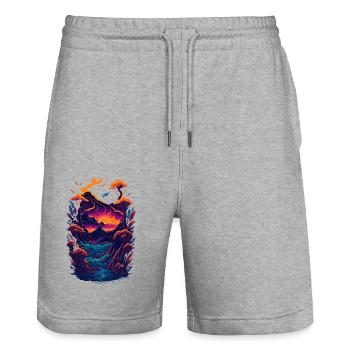 Fantastic landscape illustration - Stanley/Stella Trainer Unisex Organic Jogging Shorts - heather grey - Front - Nik (191cm) & Marisol (170cm)