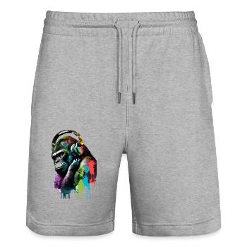 Gorilla Wearing Headphones Painting - Stanley/Stella Trainer Unisex Organic Jogging Shorts - heather grey - Front - Nik (191cm) & Marisol (170cm)