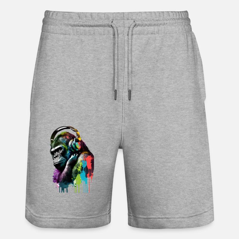 Gorilla mit Kopfhörern - Stanley/Stella Unisex Bio Joggingshorts Trainer  - Grau meliert