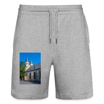 bâtiment historique école secondaire Ratsgymnasium - Short de jogging bio TRAINER Stanley/Stella unisexe - gris chiné - Devant - Nik (191cm) & Marisol (170cm)