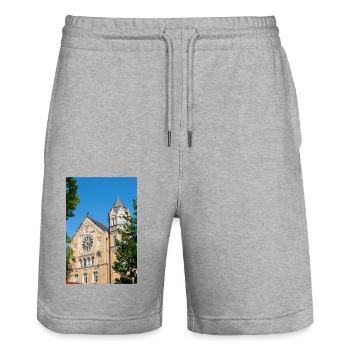 historical building secondary school Ratsgymnasium - Stanley/Stella Trainer Unisex Organic Jogging Shorts - heather grey - Front - Nik (191cm) & Marisol (170cm)