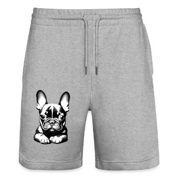 Chiens bouledogue Propriétaires de chiens Propriétaires de chiens - Short de jogging bio TRAINER Stanley/Stella unisexe - gris chiné - Devant - Nik (191cm) & Marisol (170cm)