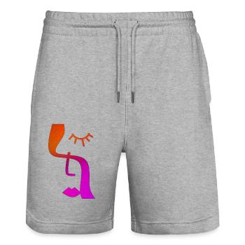 Fashion Cute Vintage Style Trendy 90s Funny Vogue - Stanley/Stella Trainer Unisex Organic Jogging Shorts - heather grey - Front - Nik (191cm) & Marisol (170cm)