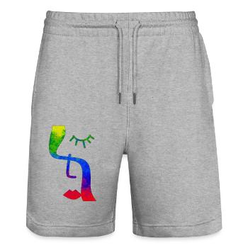 Fashion Cute Vintage Style Trendy 90s Funny Vogue - Stanley/Stella Trainer Unisex Organic Jogging Shorts - heather grey - Front - Nik (191cm) & Marisol (170cm)