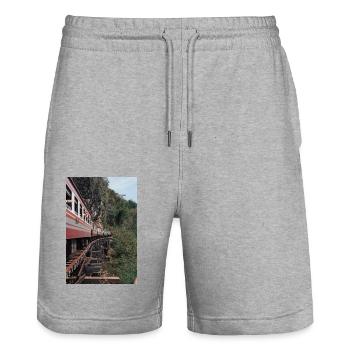 train, train - Stanley/Stella Trainer Unisex Organic Jogging Shorts - heather grey - Front - Nik (191cm) & Marisol (170cm)
