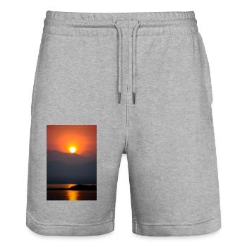 Lever du soleil - Short de jogging bio TRAINER Stanley/Stella unisexe - gris chiné - Devant - Nik (191cm) & Marisol (170cm)