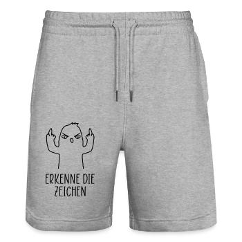 Vogel Erkenne die Zeichen Spruch Humor - Stanley/Stella Unisex Bio Joggingshorts Trainer  - Grau meliert - Vorne - Nik (191cm) & Marisol (170cm)