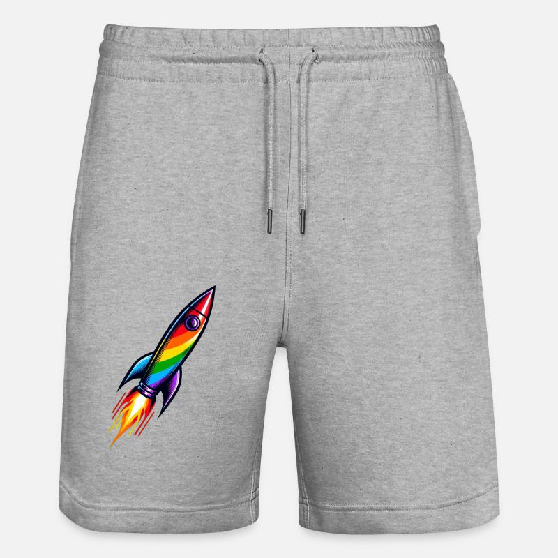 Rainbow Rocket | Rocket launch - Stanley/Stella Trainer Unisex Organic Jogging Shorts - heather grey
