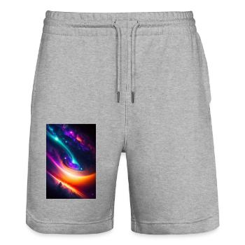 Abstract Galaxy - Stanley/Stella Trainer Unisex Organic Jogging Shorts - heather grey - Front - Nik (191cm) & Marisol (170cm)