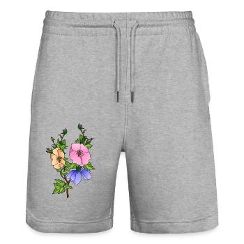 Flowers - Stanley/Stella Trainer Unisex Organic Jogging Shorts - heather grey - Front - Nik (191cm) & Marisol (170cm)