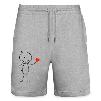 Hold My Heart - Geschenkidee zum Valentinstag - Stanley/Stella Unisex Bio Joggingshorts Trainer  - Grau meliert - Vorne - Nik (191cm) & Marisol (170cm)