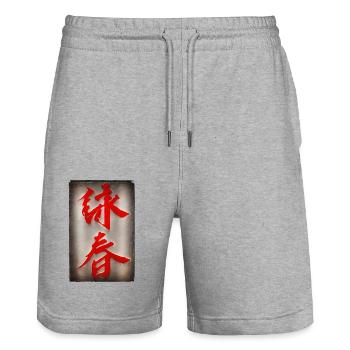 Self Defense WingTsun Martial Arts - Stanley/Stella Trainer Unisex Organic Jogging Shorts - heather grey - Front - Nik (191cm) & Marisol (170cm)