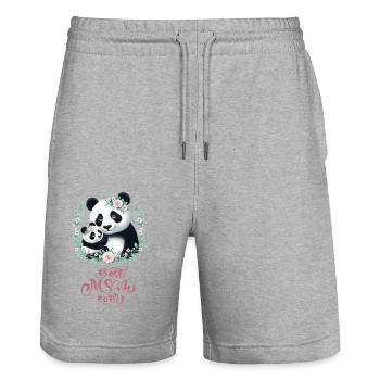 Meilleure maman de tous les temps, couronne florale d'amant de panda, je maman - Short de jogging bio TRAINER Stanley/Stella unisexe - gris chiné - Devant - Nik (191cm) & Marisol (170cm)