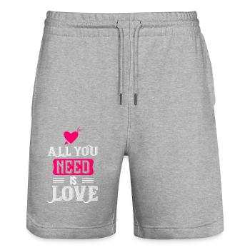 Alles, was du brauchst, ist Liebe - Stanley/Stella Unisex Bio Joggingshorts Trainer  - Grau meliert - Vorne - Nik (191cm) & Marisol (170cm)