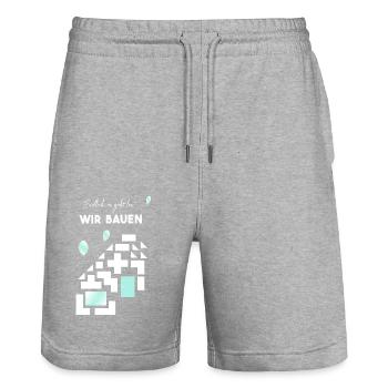 wir bauen weiß ohne jahr - Stanley/Stella Unisex Bio Joggingshorts Trainer  - Grau meliert - Vorne - Nik (191cm) & Marisol (170cm)