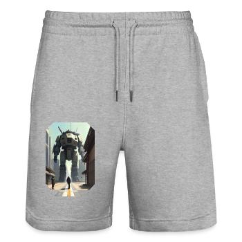 Manga Großer Roboter - Stanley/Stella Unisex Bio Joggingshorts Trainer  - Grau meliert - Vorne - Nik (191cm) & Marisol (170cm)