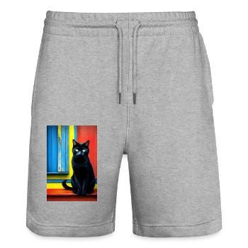 Chat noir devant la fenêtre - Short de jogging bio TRAINER Stanley/Stella unisexe - gris chiné - Devant - Nik (191cm) & Marisol (170cm)