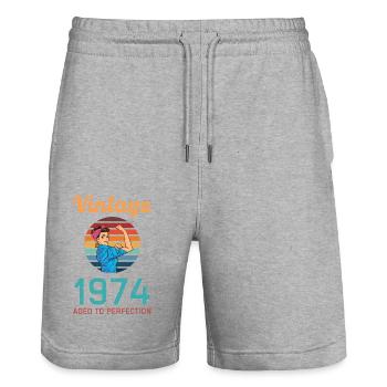 Vintage 1974 - Stanley/Stella Trainer Unisex Organic Jogging Shorts - heather grey - Front - Nik (191cm) & Marisol (170cm)