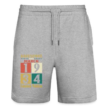 90th Birthday Gift Husband Awesome March 1934 - Stanley/Stella Trainer Unisex Organic Jogging Shorts - heather grey - Front - Nik (191cm) & Marisol (170cm)